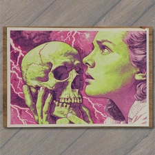 Art Print Lightning Skull Gaze Woman Neon Pink Green Retro Horror Weird Strange
