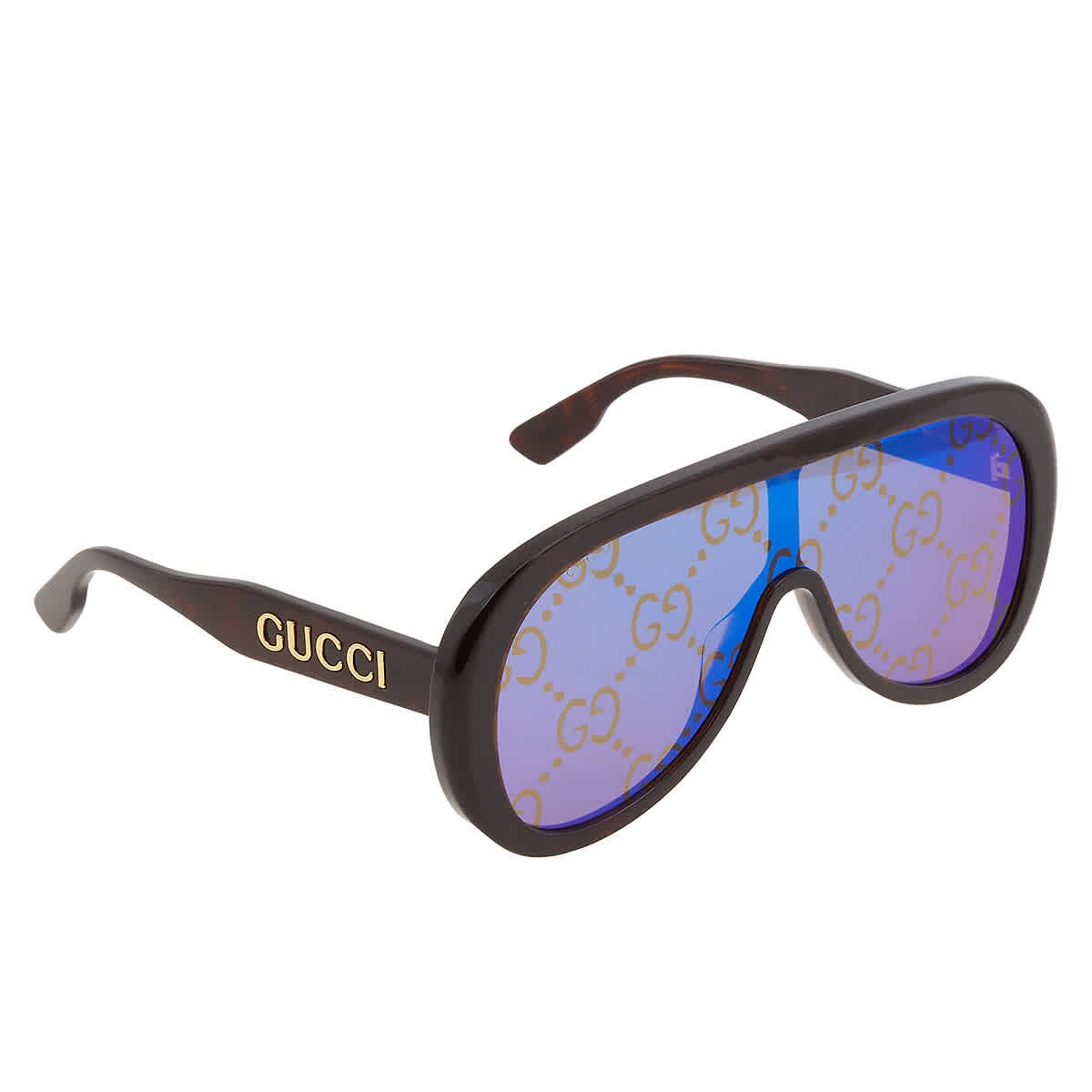 Gucci GG1370S 002 99 Unisex Mask Sunglasses - Tortoise/Blue