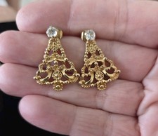 Vintage Avon TREE Earrings Gold Tone Rhinestone Post CHRISTMAS