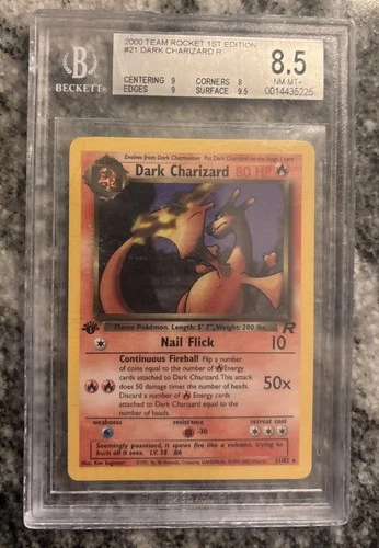 2000 Pokémon Team Rocket 1st Edition Dark Charizard R  Rare #21/82 BGS 8.5 Mint