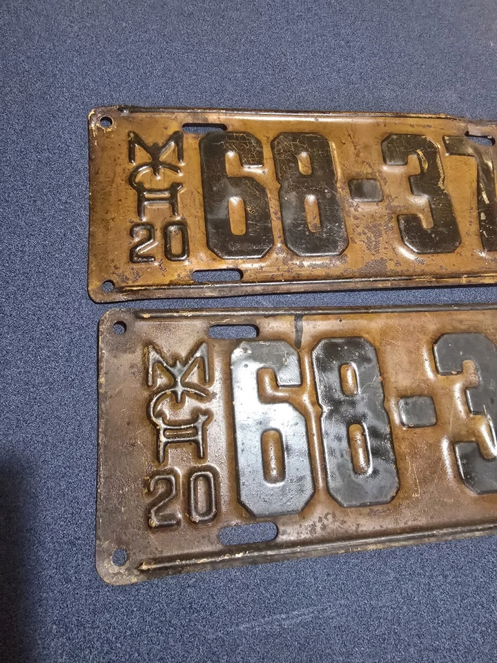 Мичиган 1920 старый номерной знак набор гараж человек пещера авто винтажный декор коллекционер - Изображение 2 из 4