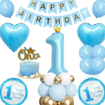 Blau 1. Geburtstag Deko Junge - 47 Stück 1. Geburtstagsdeko, Happy Birthday B...