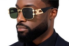 Mens Hip Hop Sunglasses Design Square Migos Buff Rectangular Gold Metal Frame