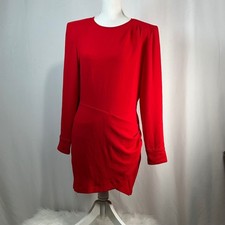 Ba&sh Red Long Sleeve Ruched Sheath Dress Women's Elegant Cocktail Fit Flare