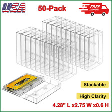 50-Pack Audio Cassette Storage Cases - Clear Plastic Cassette Tape Cases Storage