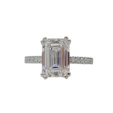 14K White Gold Engagement Ring Emerald Cut 3.07CT Lab-Created Diamond