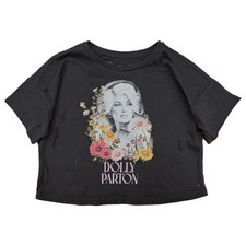 WN Girls Dolly Parton Semi Crop Black Short Sleeve Graphic T-Shirt Tee Top