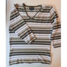 Route 66 Stretch Womens V-Neck 3/4 Sleeve Striped Knit Size L Made in USA VTG