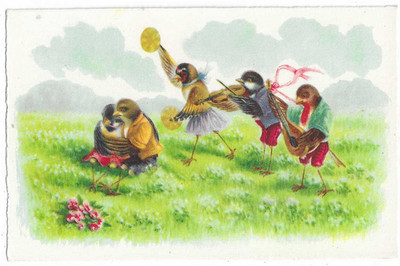 Postcard Fantasy Anthropomorphic Bird Band Musical Instruments | eBay