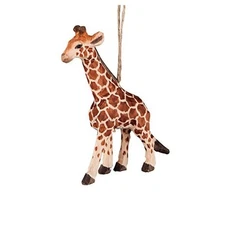  Giraffe Wood Carved Safari Christmas Xmas Ornament Cream 