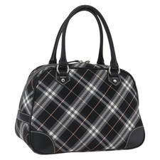 BURBERRY Nova Check Blue Label Hand Bag Nylon Black Silver Auth 164966V