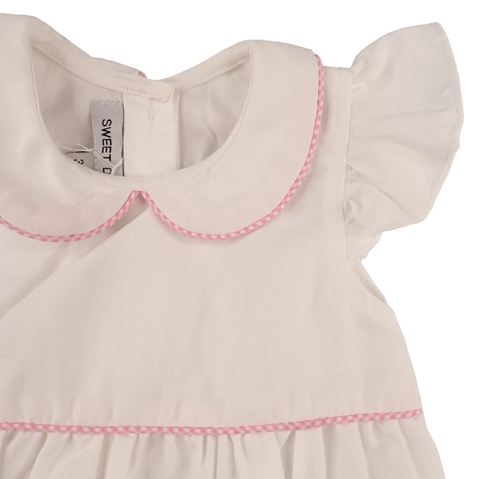 Nuevo con etiquetas Mameluco Boutique Sweet Dreams Bebé Niña 3 M Blanco Rosa Borde Manga Volantes Foto 3 de 4
