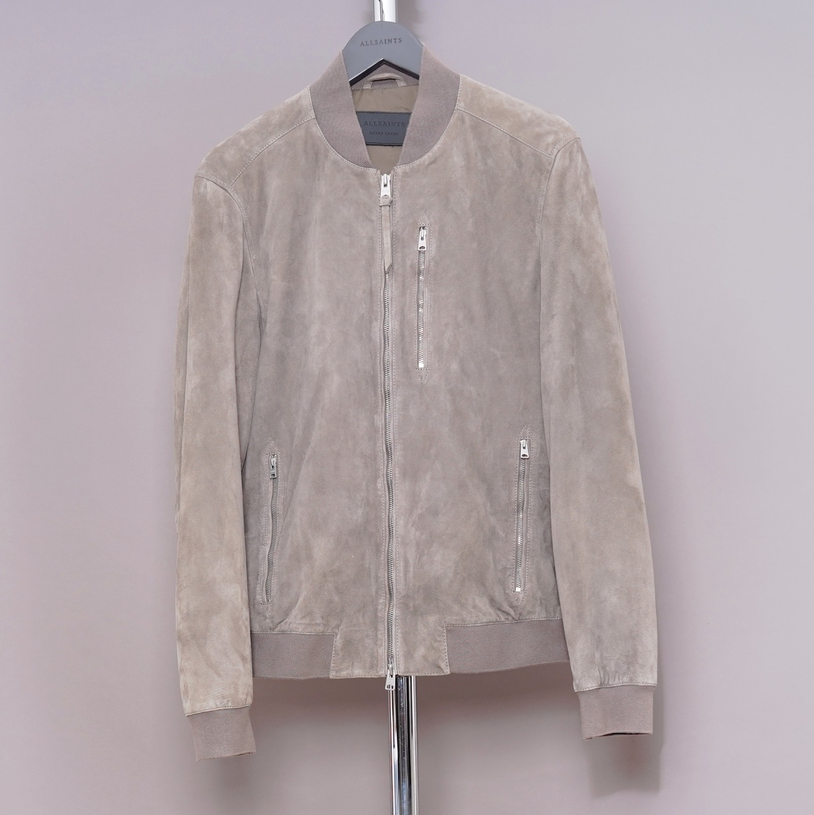 ALL SAINTS Leather Jacket Mens EXTRA LARGE Grey Suede XL Bomber Celebrity KEMBLE