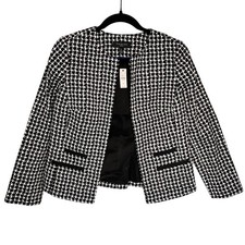 Talbots Petites Houndstooth Blazer Black White Collarless Jacket 6P NWT PH5090