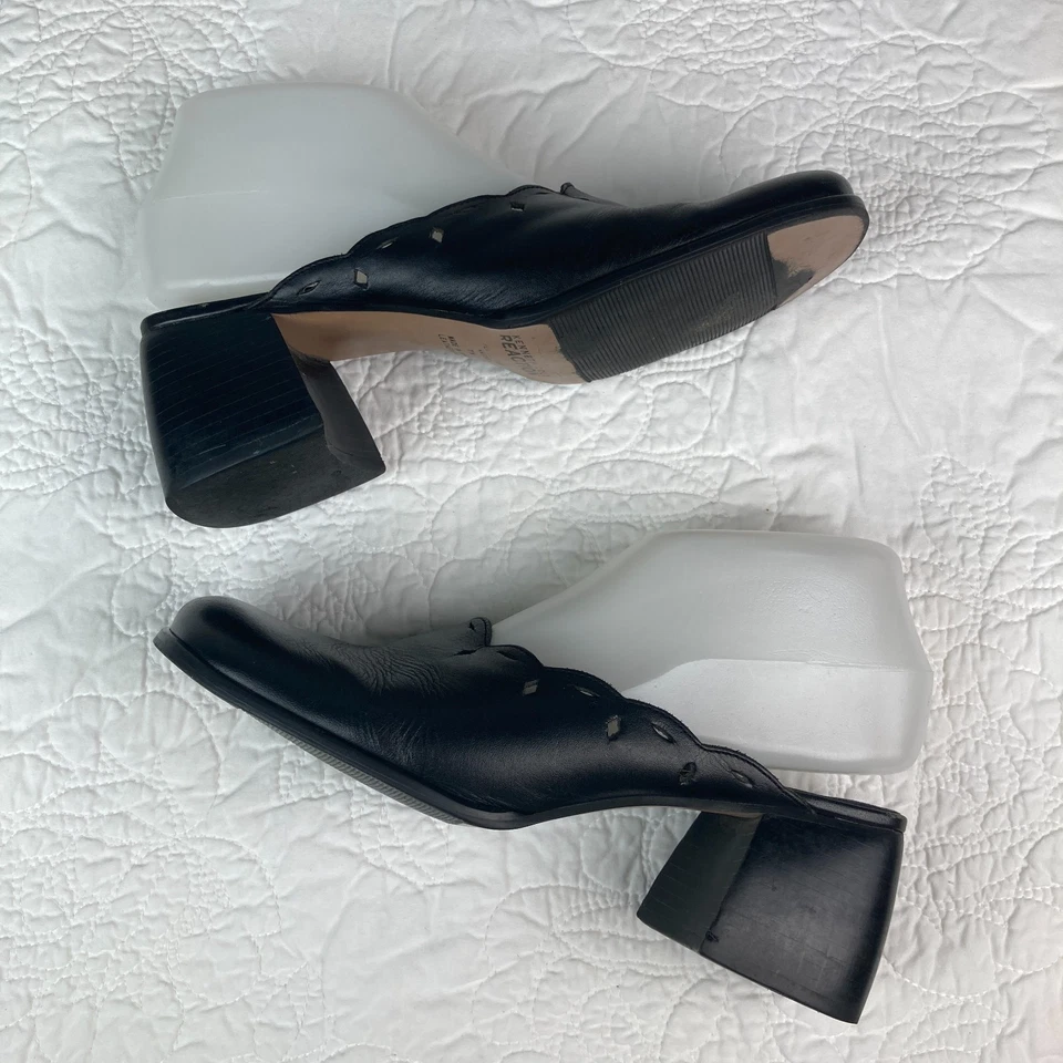Kenneth Cole Reaction Mulas de Cuero Negro Punta Cuadrada Tacón Bloque Y2K De Colección - 7.5 Foto 4 de 4