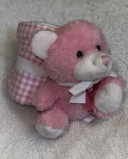Greenbrier International Pink Teddy Bear Plush Lovey Security Blanket Plaid 6"