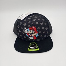 Nintendo Super Mario Bros Youth Sized Adjustable Snapback Hat Cap Black OSFM New