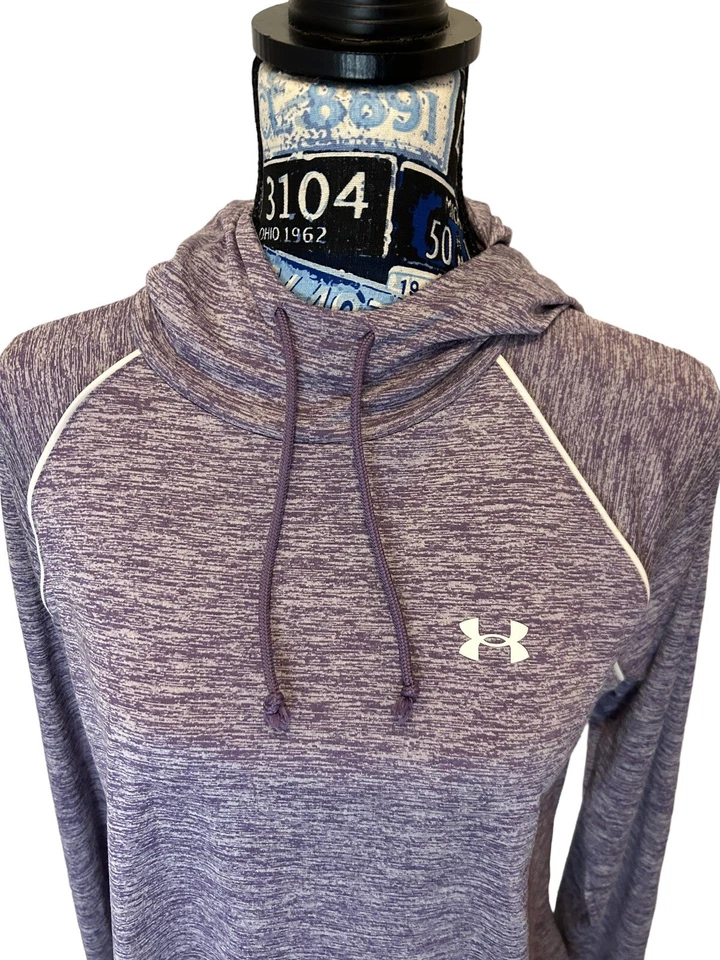 Top deportivo con capucha UA Under Armour suelto Heatgear L/S púrpura talla grande usado en excelente estado Foto 2 de 4