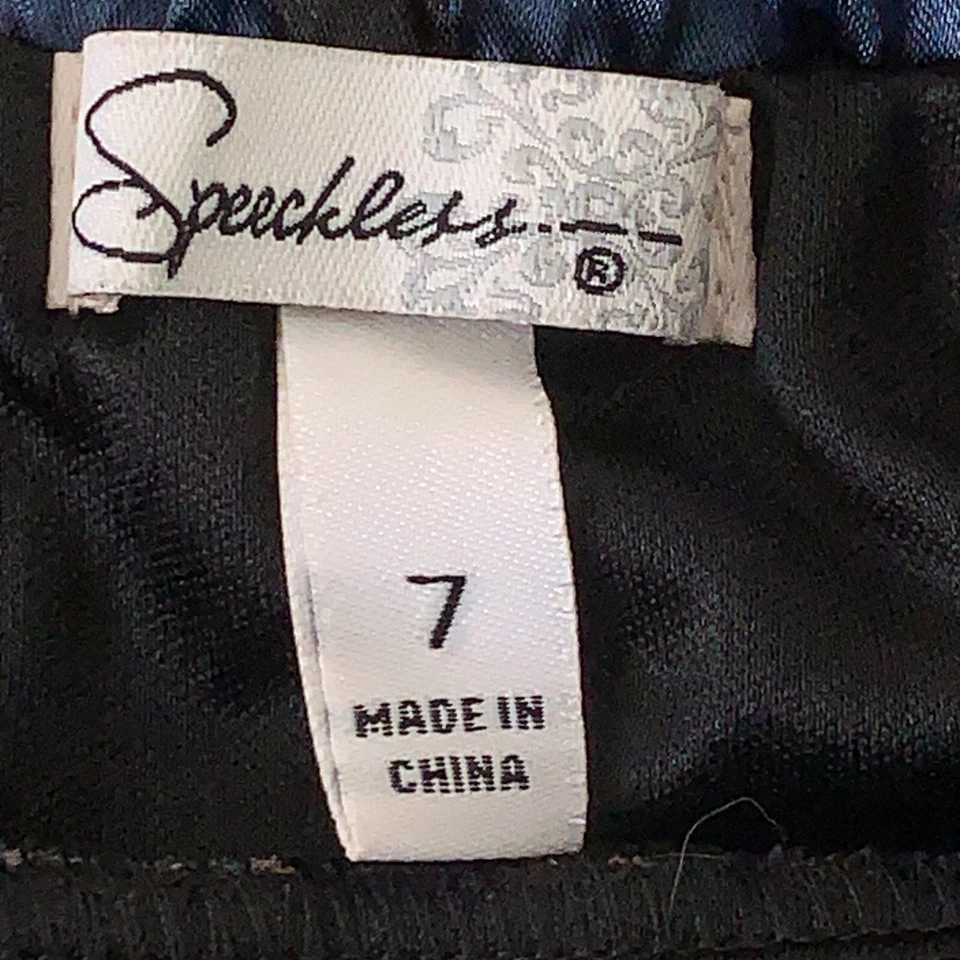 Vestido de fiesta Speechless Juniors talla 7 negro azul floral satinado sin mangas línea A Foto 2 de 4