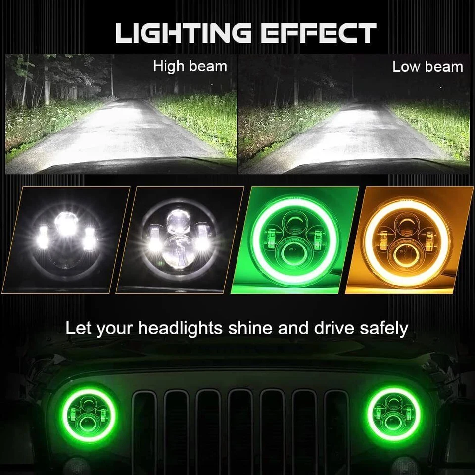 Par Fit Chevy Bel Air 1953 1954 1955 1956 1957 7"" Farol de LED Verde HALO DRL - Imagem 3 de 4