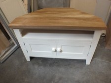 Image of BUCKINGHAM PAINTED CORNER TV UNIT- OAK TOP- IVORY- BESPOKE SIZES & COLOURS