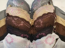 NEW 2 PC WOMEN'S FLORAL LACE UNDERWIRE PADDED PUSH UP BRA & LACE BOYSHORT PANTY