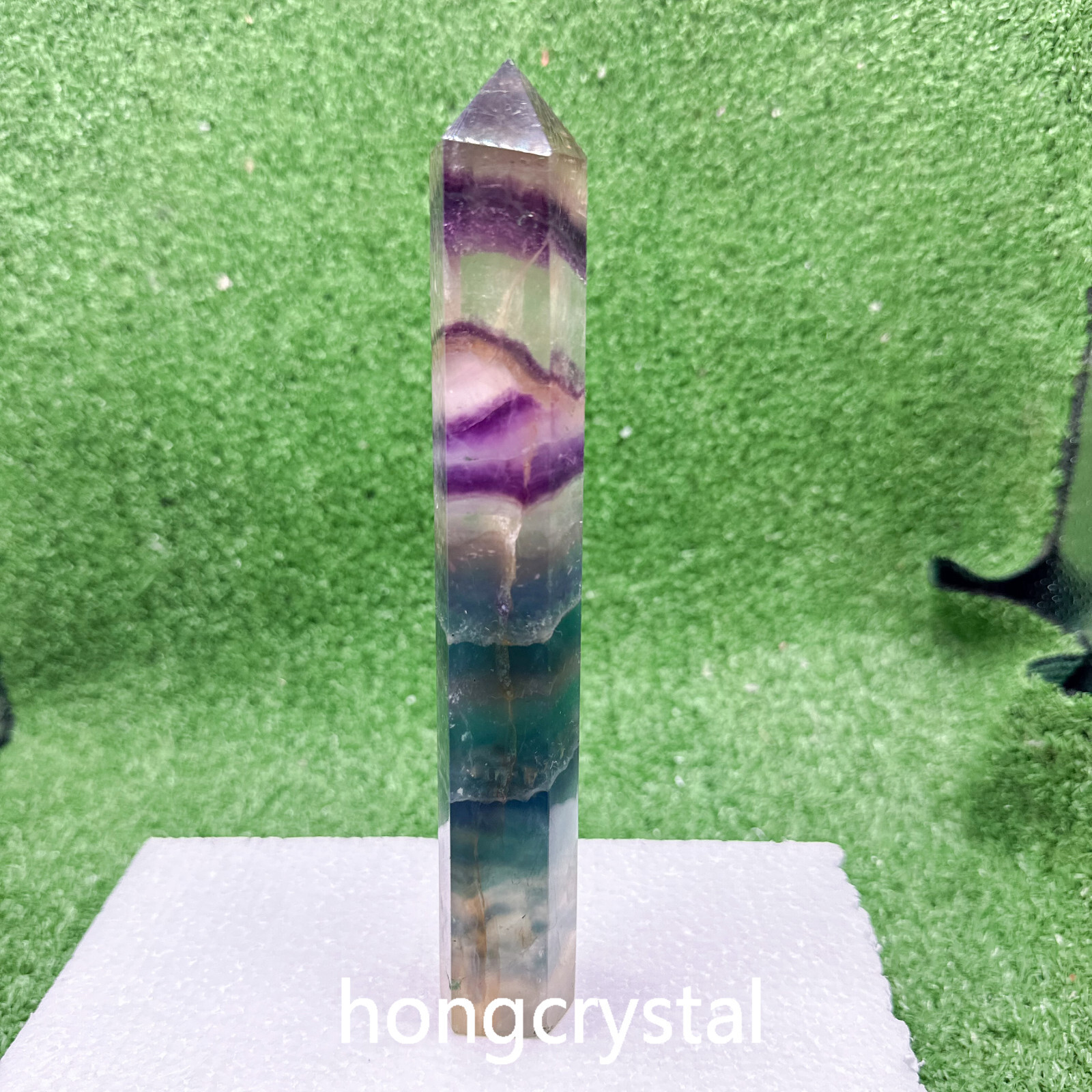 370g Natural Rainbow Fluorite Quartz Crystal Obelisk Wand Tower Point Healing Stone 1pc