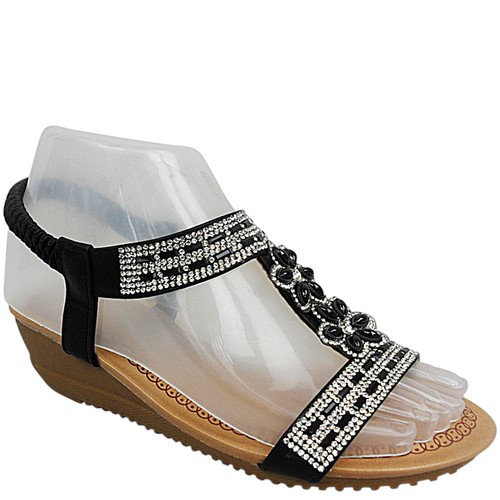 Mujer Tacón Cuña Baja Tira Trasera Agarre Sandalias de Verano Diamante  Talla | eBay