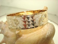 18MM FM 14K YELLOW GOLD HAWAIIAN HEIRLOOM CUSTOM-MADE PERSONALIZED BANGLE 6-9.5