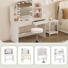 WOLTU Schminktisch mit LED-Beleuchtung mit Spiegel Kosmetiktisch mit Hocker