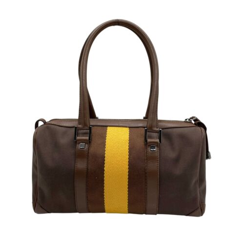 Auténtico GUCCI Marrón Amarillo Cuero Lona Mini Boston Bolso Línea Jerez - Imagen 3 de 22