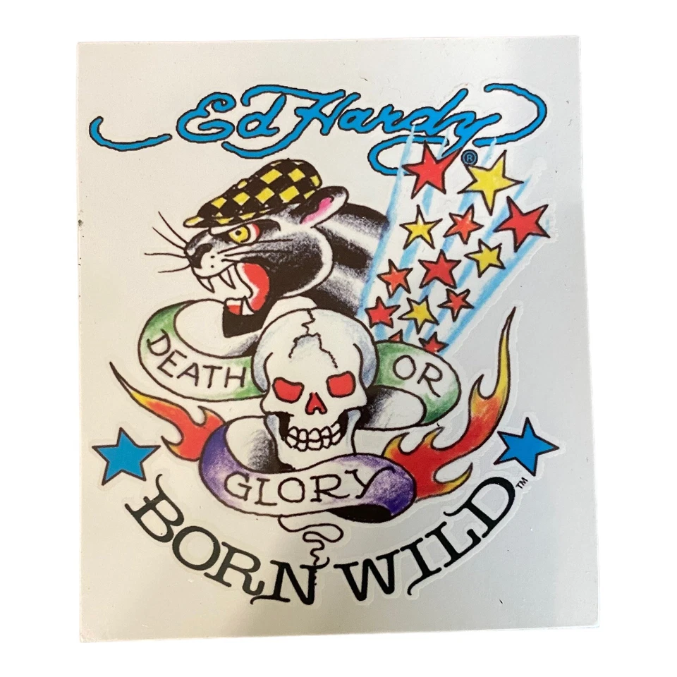 Lote de 3 Tatuajes Temporales Ed Hardy Nacidos Muerte Salvaje o Gloria Calavera Pantera Estrella Foto 2 de 4