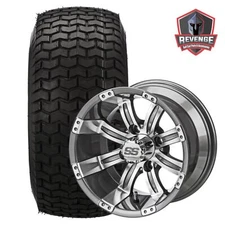 10"  Gun Metal Gray Golf Cart Wheels and Tires Combo (20x10-10 Turf) Set of 4