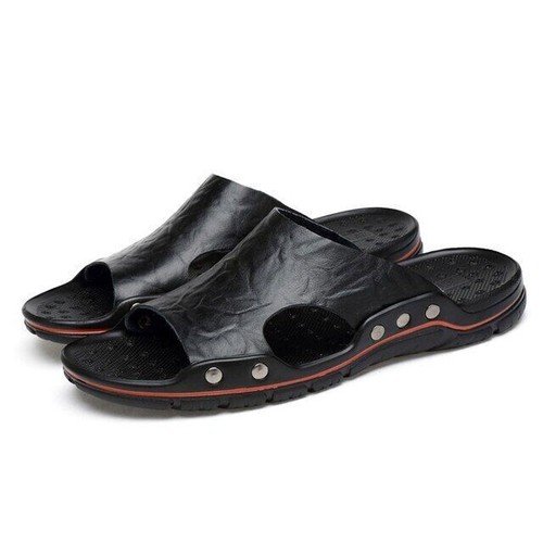 Men's Leather Sandals Summer Sandals Real Leather Slippers Men Leather Slides - Picture 7 of 10