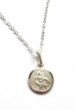925 Sterling Silver Small 10mm D/C St Christopher Pendant Chain Set GIFT BOX
