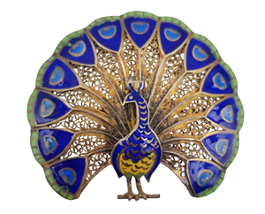 Vintage-Peacock-Brooch-Pin-Vermeil-Enamel-Filigree-Made-in-Portugal-1-5-034-x-1-3-4