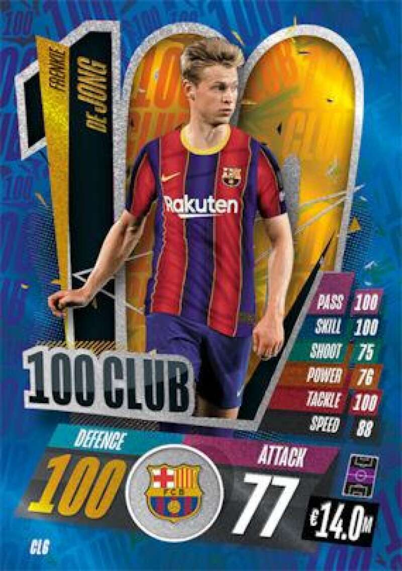 PANINI サッカーカード OBSIDIAN FRENKIE DE JONG BARCELONA 017/195 #19 送料無料 中古 IT1 2020-21 Topps Match Attax UEFA Champions League 100 Club
