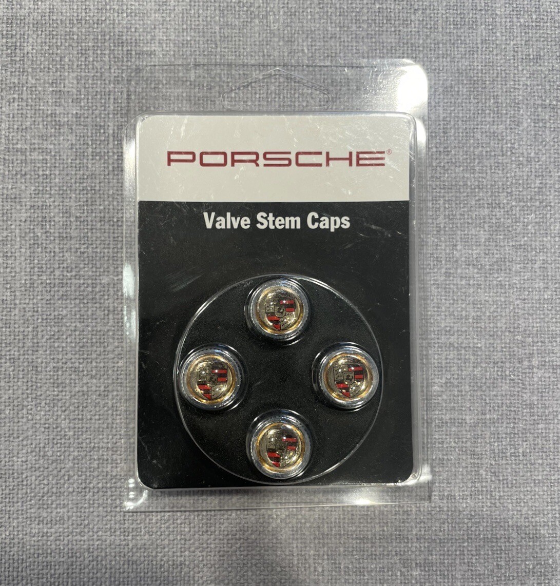 Porsche Valve Stem Caps COLORED Crest Carrera Cayman Boxster Cayenne