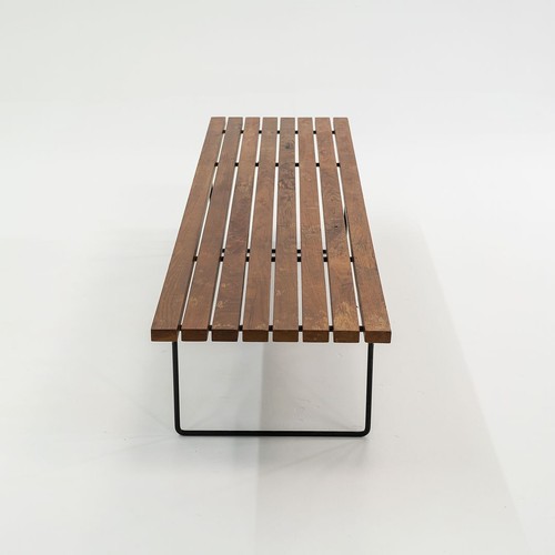 1950s Harry Bertoia for Knoll Associates Slatted Oak Bench Black Base Model 400 - Picture 6 of 8