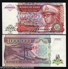 ZAIRE CONGO 1,000,000 ZAIRES P-44 1992 x 1 Pcs SPECIMEN LEOPARD UNC MILLION NOTE