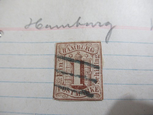 1859 Old Antique Stamp, HAMBURG, 1 SCHILLING, SC#2 - Picture 2 of 2