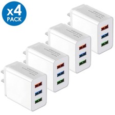 4-Pack 3-Port USB Wall Charger for iPhone Samsung Android   Fast Charge