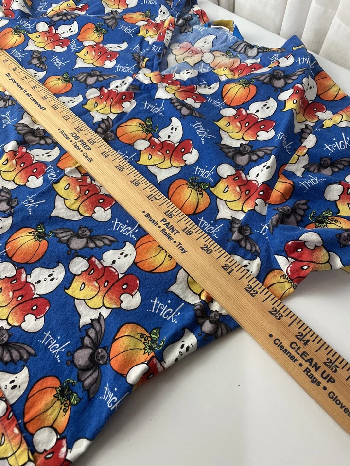 Scrubwear Large Bats Ghosts Boo Pumpkins Blue Halloween Scrub Top 2 pockets Fall - Image 3 of 4
