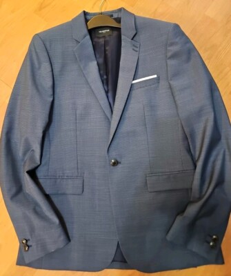 NWT $565 The Kooples Wool Suit Jacket Blazer One Button Blue  46 Erased Squares 