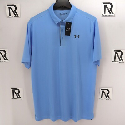 NWT Under Armour UA Golf Polo Shirt Performance Loose Fit Sky Blue Tech Casual