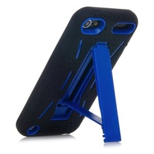 iPod Touch 5 6 Gen - HARD  SOFT RUBBER HEAVY DUTY HYBRID CASE BLUE KICK STAND