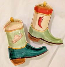 Clay Art Ceramic Boot Set of 2 Condiment or Serving Dishes 9"x 6.5"
