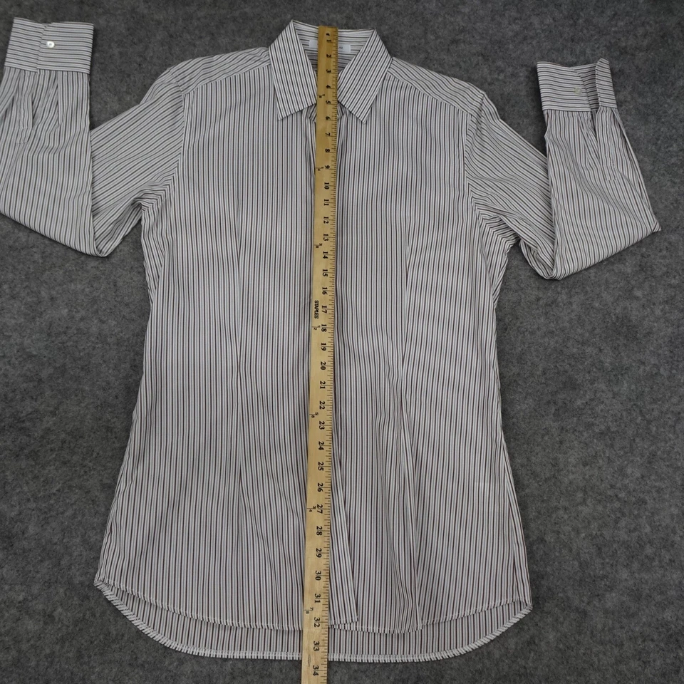 Camisa Walter Voulaz Mujer 42 Botones Rayas Blanco Marrón Italia Foto 3 de 4