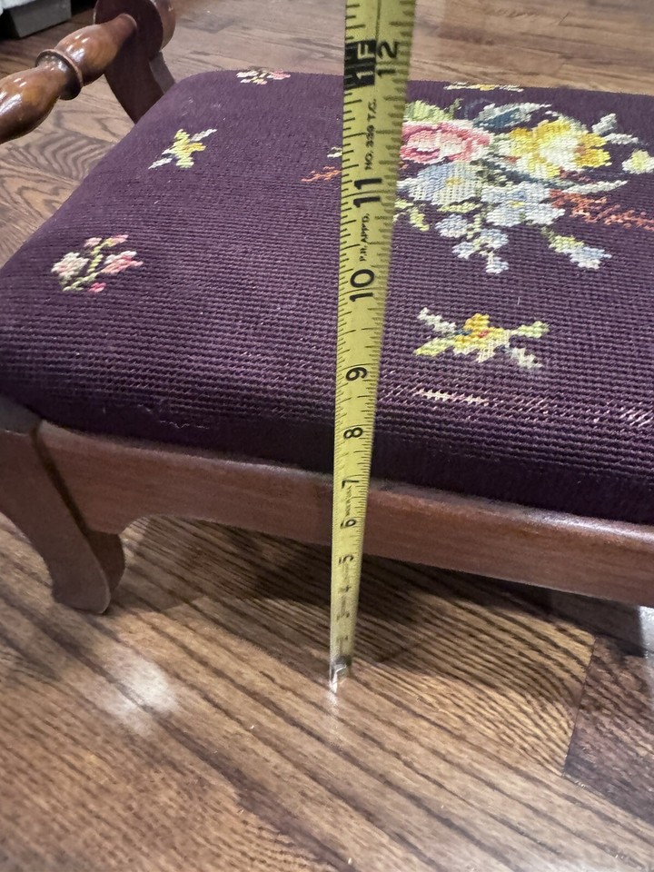 Vintage Victorian Floral Foot Stool Ottoman Tapestry Needlepoint ...