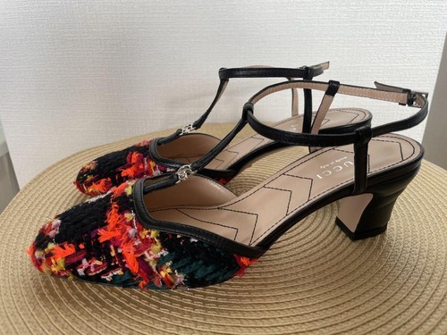 GUCCI Mules Sandals Heel GG Marmont Tweed Multicolor EU35.5/US5.5 from Japan - Picture 4 of 24